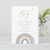 Invitation Aquarelle bleue Rainbow C'est un Baby shower garço (Debout devant)
