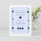 Invitation Aquarelle bleue Rose Vines Cottage Chic Mariage (Debout devant)