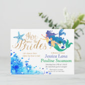 Invitation Aquarelle bleue sous-marine sirènes texte doré (Debout devant)