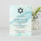 Invitation Aquarelle bleue tendance Bat mitzvah (Debout devant)