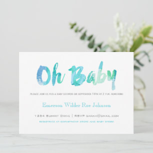 Invitation Aquarelle bleue tendance Typographie Baby Boy Douc