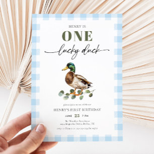 Invitation Aquarelle bleue Un Lucky Duck Boy 1er Anniversaire