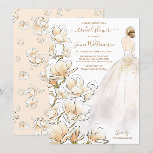 Invitation Aquarelle Blonde Bride Magnolia Fête des mariées