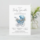 Invitation Aquarelle Blue Baby Carriage C'est une aspersion p (Debout devant)