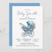 Invitation Aquarelle Blue Baby Carriage C'est une aspersion p (Devant / Derrière)