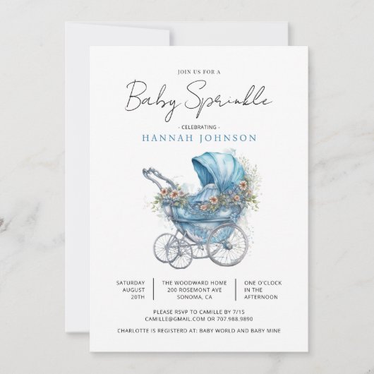 Invitation Aquarelle Blue Baby Carriage C'est une aspersion p (Devant)