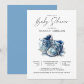 Invitation Aquarelle Blue Baby Chaussures Baby shower garçon (Devant / Derrière)