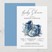 Invitation Aquarelle Blue Baby Chaussures Baby shower garçon (Devant / Derrière)