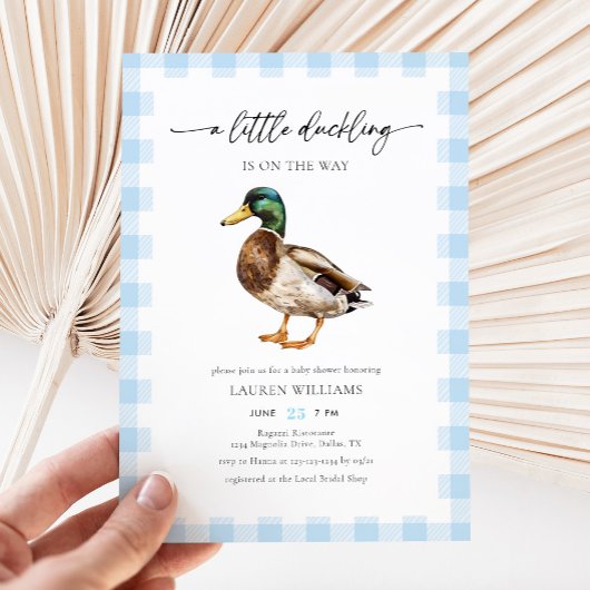 Invitation Aquarelle Blue Boy Mallard Baby shower canard
