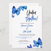 Invitation Aquarelle Blue Butterflies Chic Mariage (Devant / Derrière)