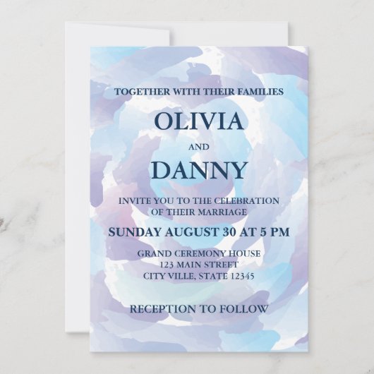 Invitation Aquarelle Blue Clouds Sky Mariage (Devant)