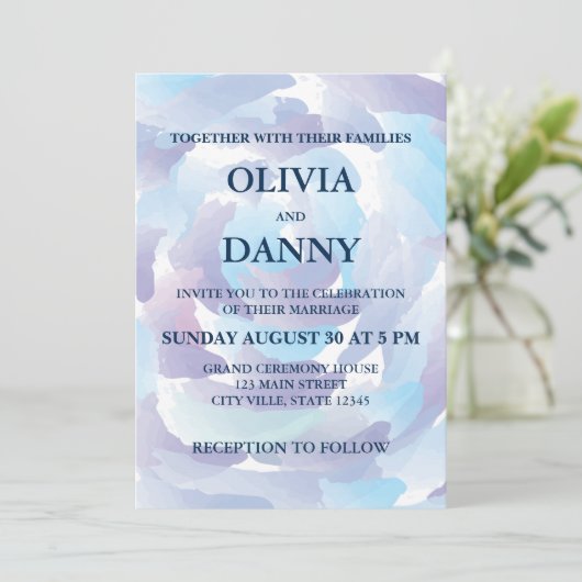 Invitation Aquarelle Blue Clouds Sky Mariage (Debout devant)