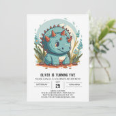 Invitation Aquarelle Blue Dinosaur Garçon Anniversaire (Debout devant)