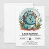 Invitation Aquarelle Blue Dinosaur Garçon Anniversaire (Devant / Derrière)