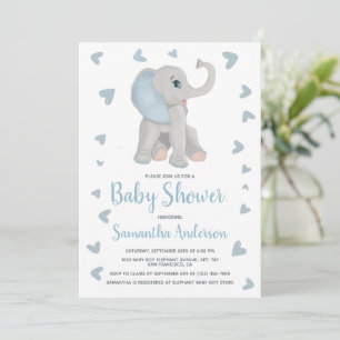 Invitation Aquarelle Blue Elephant Boy Baby shower photo