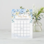 Invitation Aquarelle Blue Floral Baby shower Jeu de Bingo (Debout devant)