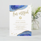 Invitation Aquarelle Blue Geode avec or | Bar Mitzvah (Debout devant)