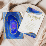 Invitation Aquarelle Blue Geode avec or | BAT MITZVAH<br><div class="desc">Ces élégantes invitations Bat mitzvah modernes présentent des pierres de géode à l'aquarelle bleue branchée avec un faux script manuscrit en or,  Star of David,  et des accents.</div>