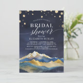 Invitation Aquarelle Blue Gold Foil Mountains Fête des mariée (Debout devant)