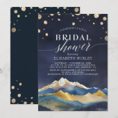 Invitation Aquarelle Blue Gold Foil Mountains Fête des mariée (Devant / Derrière)