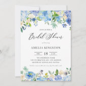 Invitation Aquarelle Blue Hydrangea Fête des mariées florale (Devant)