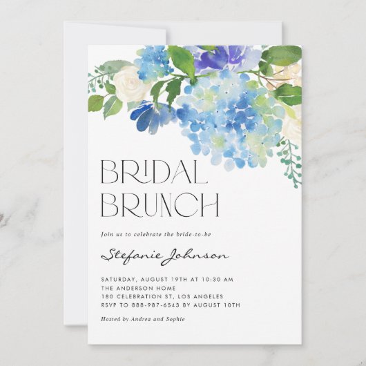 Invitation Aquarelle Blue Hydrangea Floral Bridal Brunch (Devant)