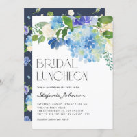 Aquarelle Blue Hydrangea Floral Bridal Luncheon