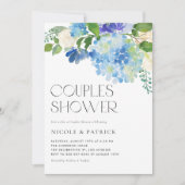 Invitation Aquarelle Blue Hydrangea Floral Couples Douche (Devant)
