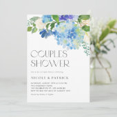 Invitation Aquarelle Blue Hydrangea Floral Couples Douche (Debout devant)