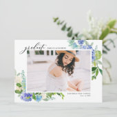 Invitation Aquarelle Blue Hydrangea Frame Photo Graduation (Debout devant)