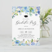 Invitation Aquarelle Blue Hydrangea Graduation Florale (Debout devant)