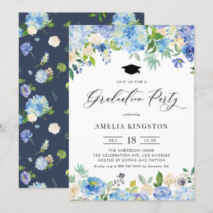 Invitation Aquarelle Blue Hydrangea Graduation Florale