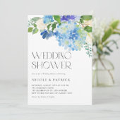 Invitation Aquarelle Blue Hydrangea Wedding shower Floral (Debout devant)