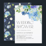 Invitation Aquarelle Blue Hydrangea Wedding shower Floral<br><div class="desc">Invités Invitations à votre événement avec cette invitation à wedding shower floral personnalisable. Il présente un bouquet d'aquarelle d'hydrangées bleues, des roses blanches et des accents de verdure. Personnalisez cette invitation de wedding shower hydrangea en ajoutant le nom, l'heure, la date et d'autres détails de l'événement. Cette invitation wedding shower...</div>