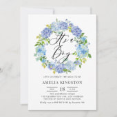 Invitation Aquarelle Blue Hydrangea Wreath C'est un garçon (Devant)