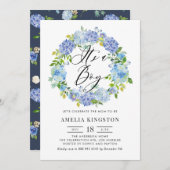 Invitation Aquarelle Blue Hydrangea Wreath C'est un garçon (Devant / Derrière)