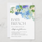 Invitation Aquarelle Blue Hydrangeas Baby shower Brunch (Devant)