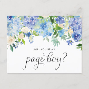 Invitation Aquarelle Blue Hydrangeas Serez-Vous Mon Page Boy