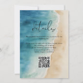 Invitation Aquarelle Blue Ocean Beach Sand QR Code Mariage (Dos)