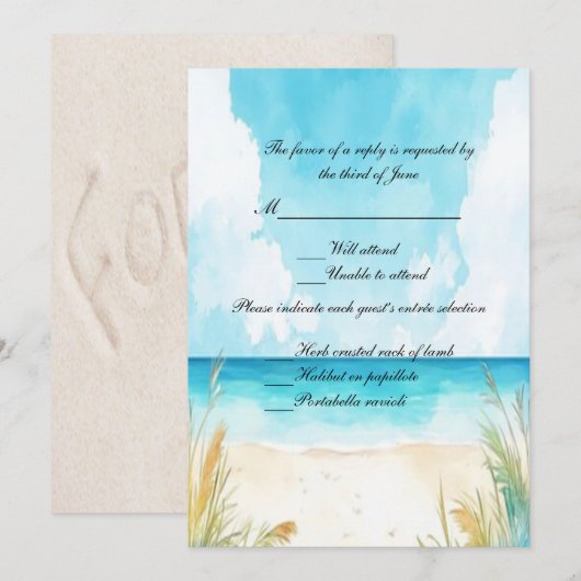 Invitation Aquarelle Blue Ocean Beach Wedding RSVP (Devant / Derrière)