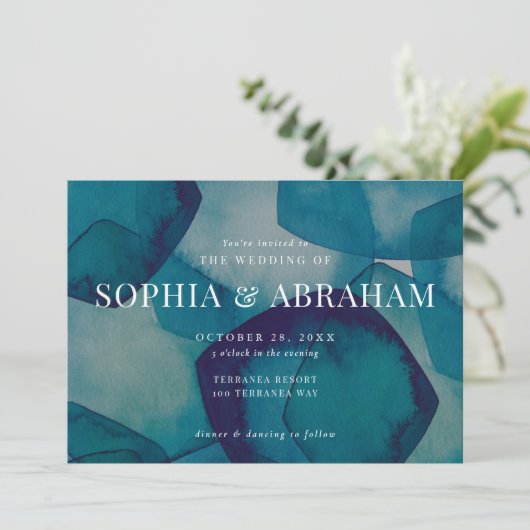 Invitation Aquarelle Blue Pentagons (Debout devant)