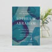 Invitation Aquarelle Blue Pentagons (Debout devant)