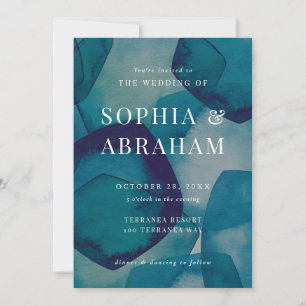 Invitation Aquarelle Blue Pentagons