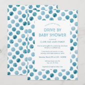Invitation Aquarelle Blue Polka Dot Drive Par Baby shower (Devant / Derrière)