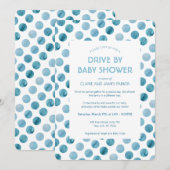 Invitation Aquarelle Blue Polka Dot Drive Par Baby shower (Devant / Derrière)
