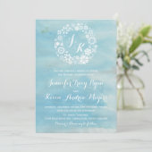 Invitation Aquarelle Blue Snowflakes Wreath Mariage I (Debout devant)