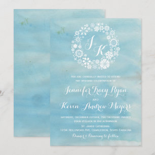 Invitation Aquarelle Blue Snowflakes Wreath Mariage I