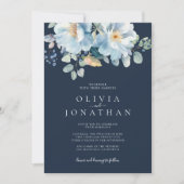 Invitation Aquarelle Blue Winter Floral Mariage (Devant)