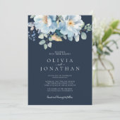 Invitation Aquarelle Blue Winter Floral Mariage (Debout devant)