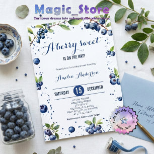 Invitation Aquarelle Blueberry a Sweet Berry Baby shower garç